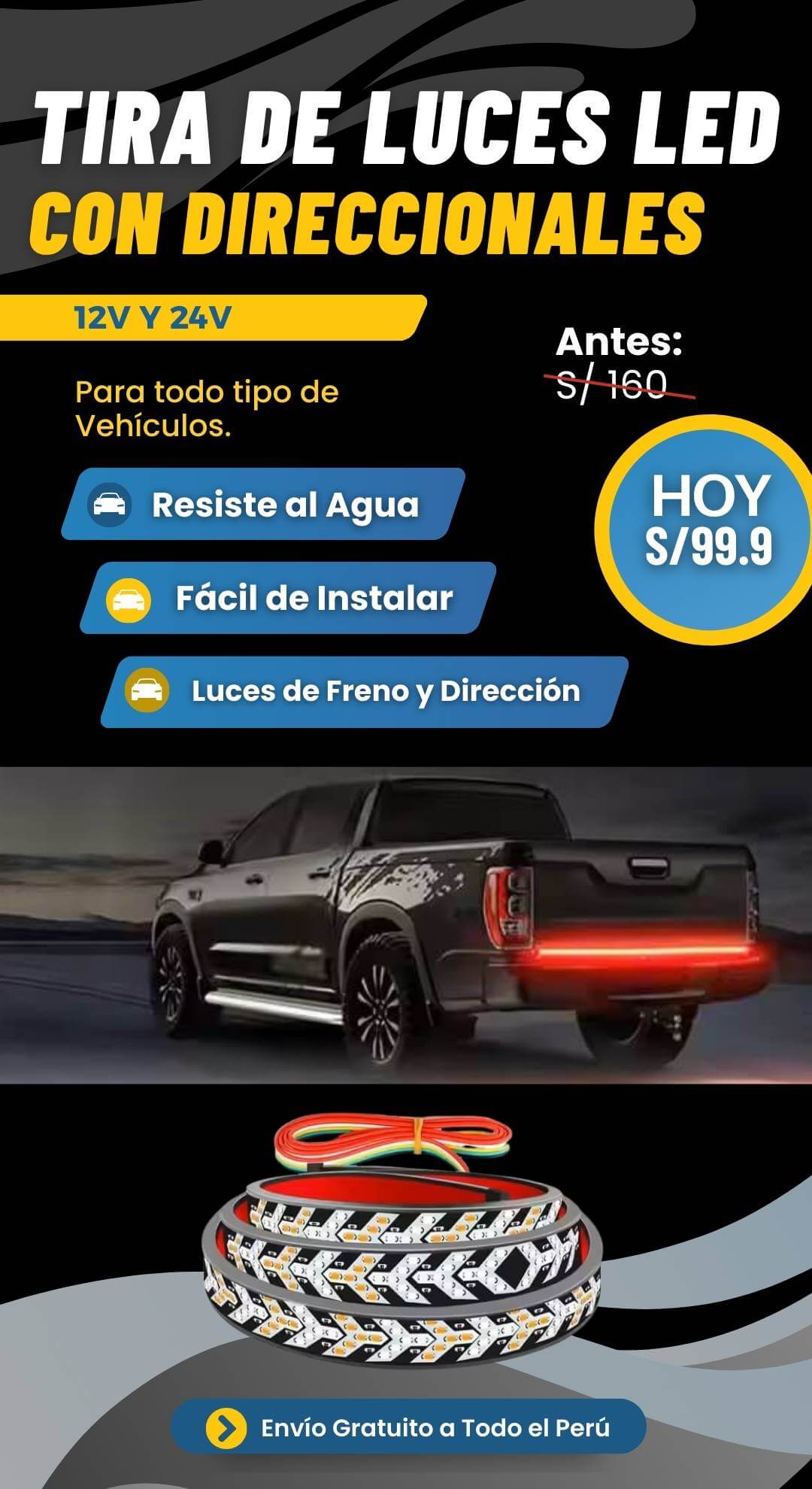 Tira de luces LED TRASERA con señal de advertencia 🚗🛣️ (Camión, Auto, Camioneta)